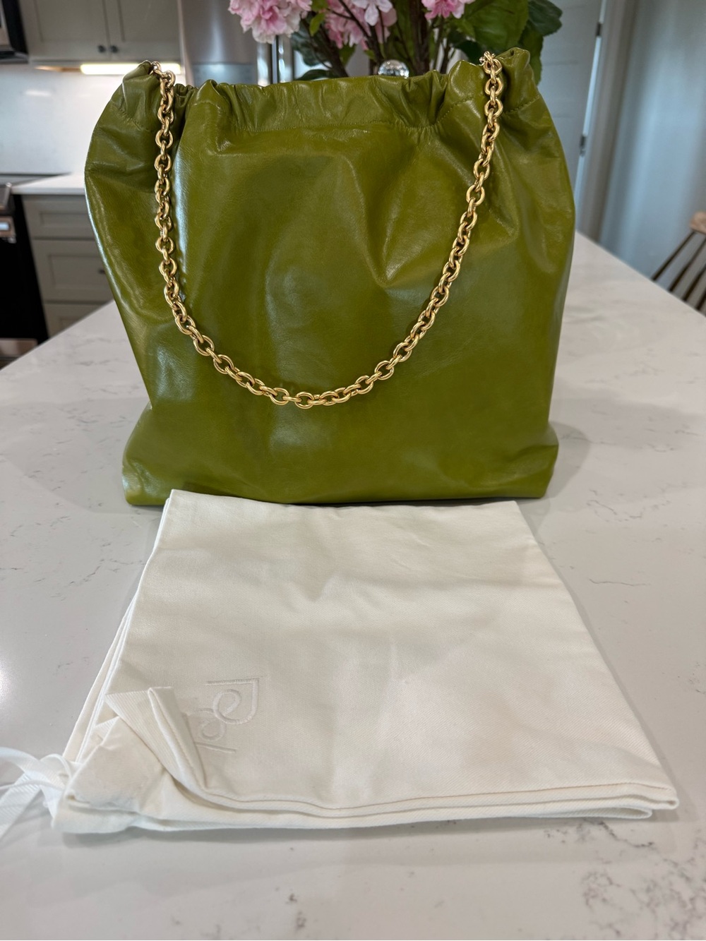 Reformation Dahlia Tote in Apple Green Leather